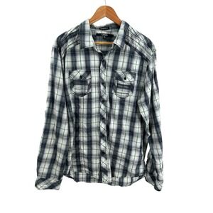 Carbon Classic Fit‎ XL Men's Plaid Button Up Shirt Blue White Green Long Sleeve